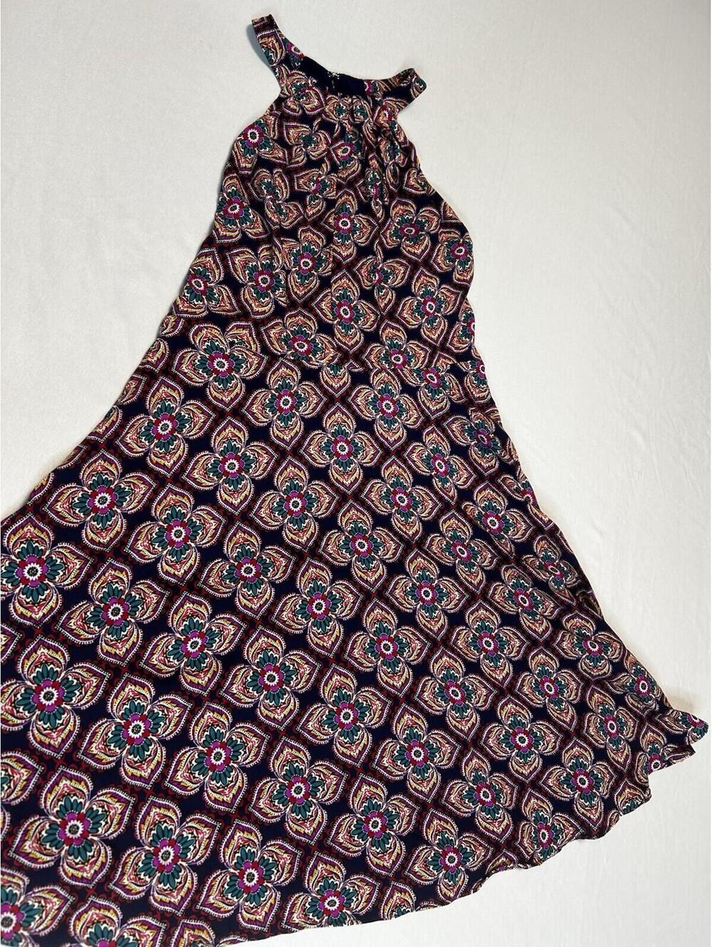 Express Halter Maxi Dress Size 4 Navy Medallion Floral Print Lined NWT - Picture 1 of 12